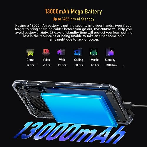 Blackview Outdoor Handy Ohne Vertrag BV6200 PRO, 13000mAh Akku, 8GB+128GB(1TB Erweiterung), 6,56'' HD+, ArcSoft® 13MP+8MP, Android 13 DUAL SIM IP68 MIL-STD-810H Wasserdichtes Smartphone,Schwarz – Bild 5