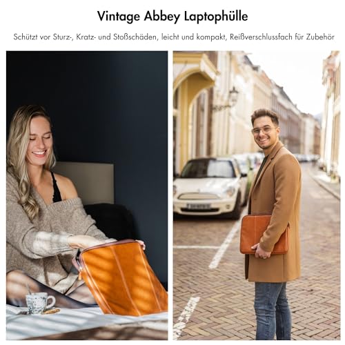 NEGOTIA Vintage Abbey - Laptoptasche 14 Zoll - MacBook Pro 14 Hülle - MacBook Hülle 14 Zoll laptophülle 14 Zoll - Braun – Bild 6