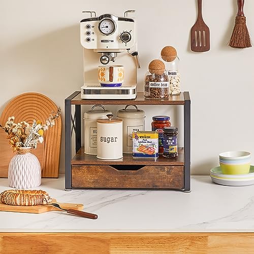 IBUYKE 2 Tier Desktop-Drucker Stand, Mehrzweck-Schreibtisch-Organisator, hölzerne Drucker Stand mit Schublade Lagerung für Ordner, Bücher, für Faxgerät, Scanner, Home Office, Rustic Brown TLJ006H – Bild 6