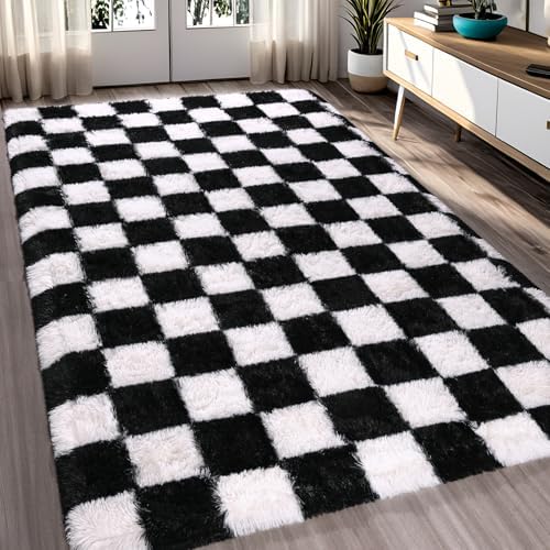 FALARK 4x6 ft Black and White Checkered Area Rug