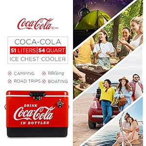   Coca-Cola-Ice-Chest-Beverage-Cooler-with-Bottle-Opener-51L-54-qt-85-Can-Capacity-Portable-Cooler-Red-and-Black-for-Camping-Beach-RV-BBQs-Tailgating-Fishing