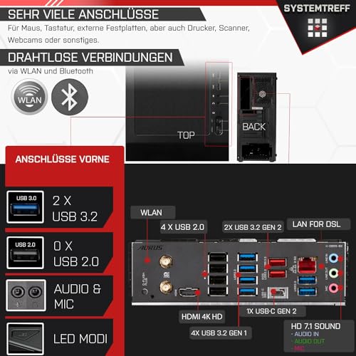 SYSTEMTREFF Gaming Komplett PC Set AMD Ryzen 9 7950X 16x5.7GHz | Nvidia GeForce RTX 4080 16GB DX12 | 2TB M.2 NVMe | 32GB DDR5 RAM | WLAN Desktop Paket Computer für Gamer, Gaming – Bild 5