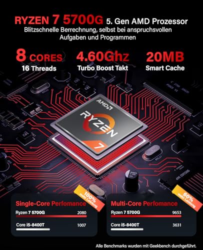Greed® Nano Pro - High End Mini PC mit AMD Ryzen 7 5700G - Silent Multimedia Computer + Micro Desktop Rechner für Büro & Office mit 4,6 GHZ - 32GB DDR4 RAM - 1TB SSD - USB 3.2 - WLAN + Win 11 Pro – Bild 3