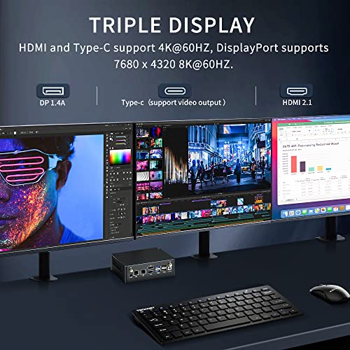Thdeukoty Mini Computer i9-12900H, Desktop PC Windows 11 Pro, 64G RAM 1T Pcie 4.0 SSD, Dual LAN WiFi 6E Bluetooth 5.3 für Home Business, DP/HDMI/Typ-C-Dreifachdisplay, VESA – Bild 6