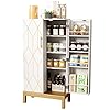 45 Storage Cabinet with Doors and Adjustable ShelvesFood Pantry Cabinet for KitchenDining RoomLiving Room and GarageGold Lines and Legs White