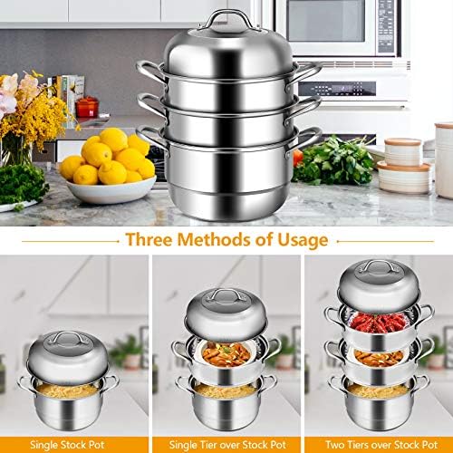 3-Tier Stainless Steel Steamer Pot with Handles