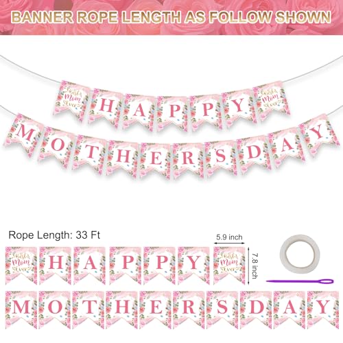 Happy Mothers Day Banner - Pink Mother's Day Decorations Banners, 2025 Best Mom Ever Sign Bunting Banner Garland for Mothers Days Home, Office, Fireplace, Wall Party Decor Supplies Favors Props - Image 4