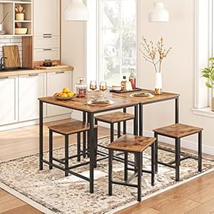 Hoobro 3 piece industrial dining table set kitchen table space saving dinette for kitchen dining room small space breakfast nook living room party rustic brown and black bf75cz01g1  urban country home decor