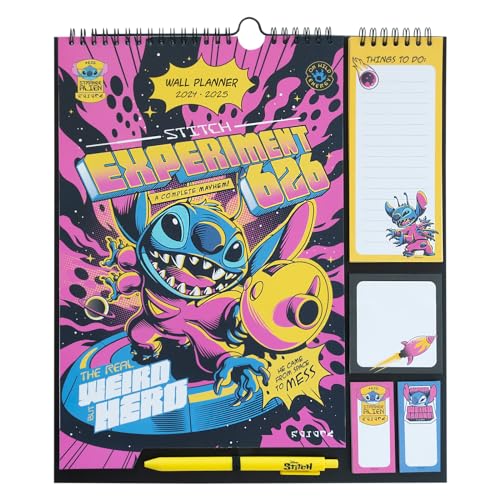 Grupo Erik Disney Stitch Wall Planner 2025 | Monthly Planner 16 Months Sep 2024 - Dec 2025 | 11.8 x 13.4 inches - 30 x 34 cm | With Stickers/Pen/Shopping List | Stitch Gifts | Stitch Disney Gifts