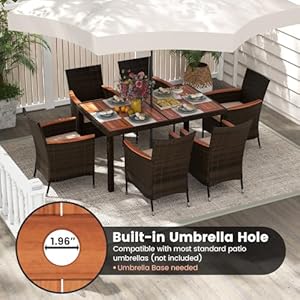   HAPPYGRILL-7-Pieces-Rattan-Wicker-Patio-Dining-Set-Outdoor-Dining-Set-with-Cushions-Large-Dining-Table-with-Acacia-Wood-Top-Outside-Dining-Furniture-Set-with-Umbrella-Hole