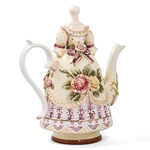 Large Ceramic Teapot and Coffee Pot with Lid, 3D Embossed Victoria Pink Rose Flowers Decorative Teapot Large Ceramic Teapot and Coffee Pot with Lid 3D Embossed Victoria Pink Rose Flowers Decorative Teapot