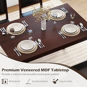   POWERSTONE-Farmhouse-Wood-Dining-Table-Set-for-4-Space-Saving-Kitchen-Table-4-Chairs-Paded-PU-Leather-Rectangular-5-Piece-Dining-Table-Set-4-Rubberwood-Legs-Chairs-for-Kitchen-Indoor-Dinner-Brown