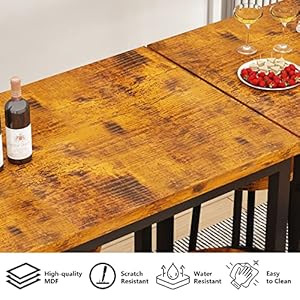 AWQM Bar Table and Chairs Set Industrial Counter Height Pub Table with 4 Chairs Bar Table Set 5 Pieces Dining Table Set Home Kitchen Breakfast Table Rustic Brown