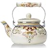 Floral Ceramic Enamel Teapot Tea Kettle for StovetopLarge Porcelain Enameled Teakettle white 24L white2