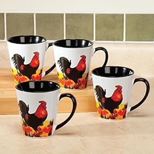   WalterDrake-Rustic-Rooster-Coffee-Mugs-Each-8-oz--Set-of-4-Glazed-Ceramic-Mugs
