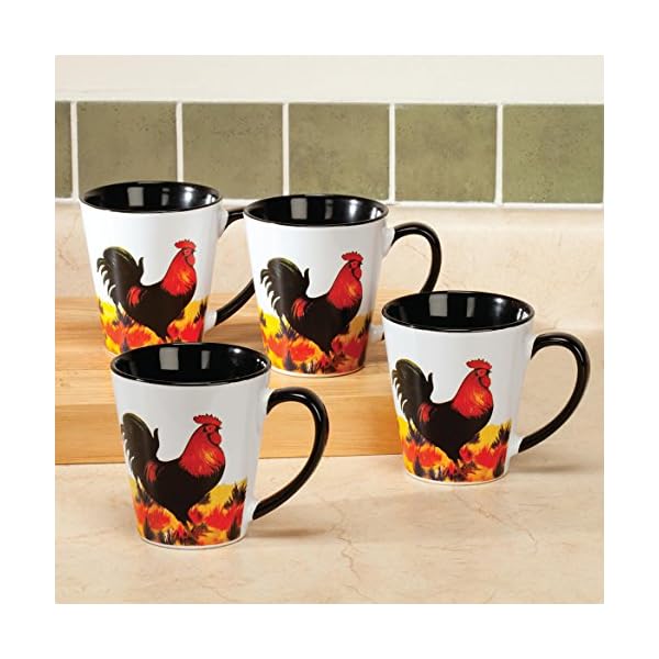   WalterDrake-Rustic-Rooster-Coffee-Mugs-Each-8-oz--Set-of-4-Glazed-Ceramic-Mugs