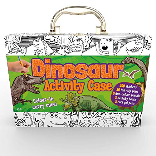 Bookoli - Dinosaur Activity Case - Fun Activity Set for Kids - Dinosaur Gift for Kids Aged 6 to 9 Years - Includes Dinosaur Colouring and Activity Books, Pens and Over 100 Stickers