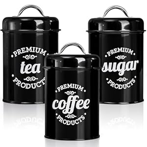 Hedume 3 Pack Airtight Canisters for Kitchen Counter Coffee Tea Sugar Metal Containers with Lids Country Rustic Farmhouse Decor for Kitchen Decorative Nesting Kitchen Canister Jars Food Storage