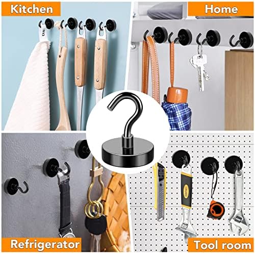 MIKEDE Heavy Duty Magnetic Hooks - 80Lbs Black with Hooks