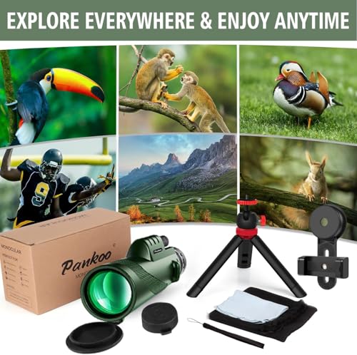 Pankoo 40X60 Monokular Teleskop mit Smartphone Halter Stativ, 2024 Power Prisma Kompakte Monokulare Monokulare für Erwachsene HD Monokular Scope für Vogelbeobachtung Wandern Konzert Reisen – Bild 6