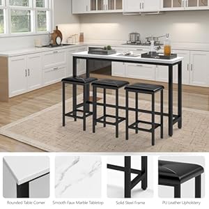 4-Piece Counter Height Dining Table Set with 60.2-Inch Faux Marble Table Top, Modern Extra Long Bar Table and Chairs Set as Bar Table, Breakfast Table and Study Desk (Black) 4 Piece Counter Height Dining Table Set with 602 Inch Faux Marble Table Top Modern Extra Long Bar Table and Chairs Set as Bar Table Breakfast Table and Study Desk Black