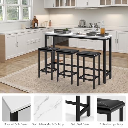 4-Piece-Counter-Height-Dining-Table-Set-with-602-Inch-Faux-Marble-Table-Top-Modern-Extra-Long-Bar-Table-and-Chairs-Set-as-Bar-Table-Breakfast-Table-and-Study-Desk-Black 4 Piece Counter Height Dining Table Set with 602 Inch Faux Marble Table Top Modern Extra Long Bar Table and Chairs Set as Bar Table Breakfast Table and Study Desk Black