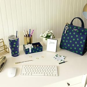 Kate Spade New York Cute Lunch Bag for Women Large Capacity Lunch Tote Adult Lunch Box with Silver Thermal Insulated Interior Lining and Storage Pocket Sonnet Dot