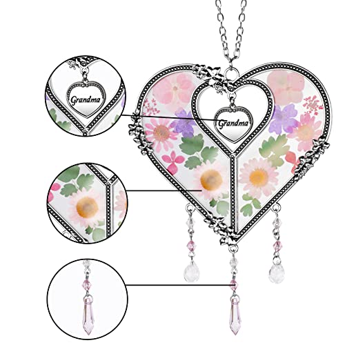 GUOER Heart Suncatcher with Pressed Flower Ornament Stained Glass Wind Chimes with Real Flowers,Birthday for Favorite Person (Grandma) - Image 5