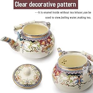 Floral Ceramic Enamel Teapot Tea Kettle for StovetopLarge Porcelain Enameled Teakettle white 24L white2