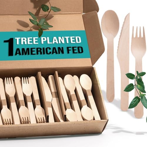 Eco-Friendly Disposable Wooden Cutlery Set 300 Pieces Reusable Compostable Kitchen Essentials