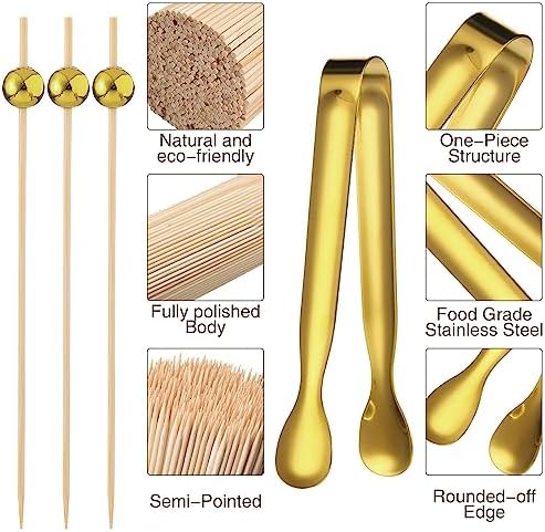 Therwen Gold Cocktail Picks and Appetizer Forks Set 184 Pcs