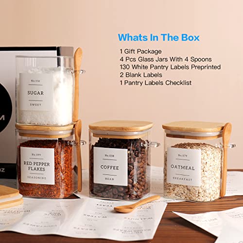Set-of-4-Square-Glass-Jar-with-Bamboo-Lids-and-Spoons–Airtight-27-oz-Borosilicate-Glass-Food-Storage-Contaienrs-with-132-Kitchen-Pantry-Labels-for-Coffee-Tea-Sugar Set of 4 Square Glass Jar with Bamboo Lids and Spoons–Airtight 27 oz Borosilicate Glass Food Storage Contaienrs with 132 Kitchen Pantry Labels for Coffee Tea Sugar