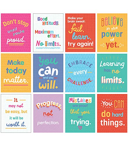 Carson Dellosa 12-Piece Growth Mindset 8.5"x 11” Positive Quote Wall Poster Set, Motivational Posters for Classroom Bulletin Board, Inspirational Wall Decor, Classroom Decoration