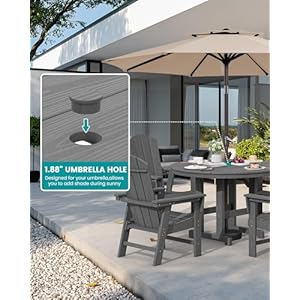 SERWALL 5 Piece Patio Dining Sets HDPE Outdoor Table and Chairs Furniture Set 45 Round Dining Table and 4 Adirondack Dining Chair Gray
