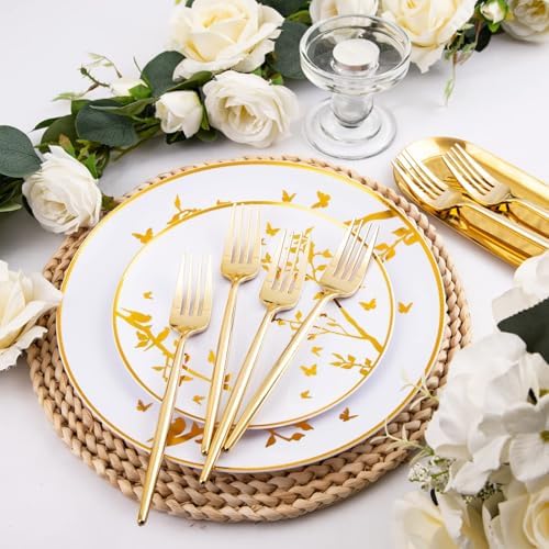 U-QE 180Pcs Gold Plastic Forks - Heavy Duty