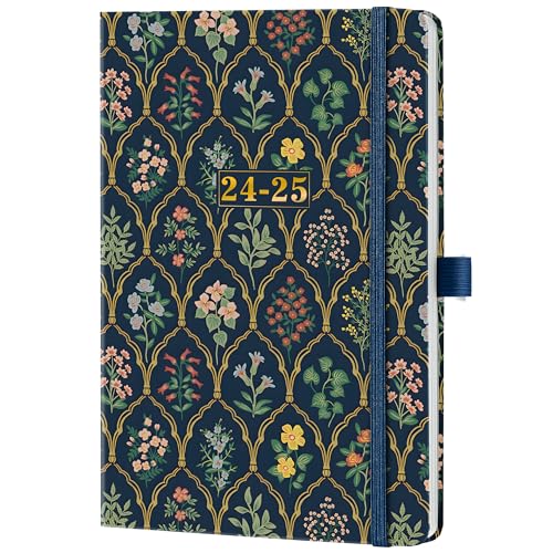 Academic Diary 2024-2025 - A5 Diary 2024-2025 from August 2024 - July 2025, Academic Diary 2024-2025 Week to View with Pen Loop, 25.5 x 15.5 cm - Retro Flower