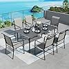7 Pieces Patio Dining Sets6 Special Designed Armest All Weather Breathable Textilene ChairsRectangular Table with Umbrella HolePatio Table and Chairs Set Metal Frame Furniture