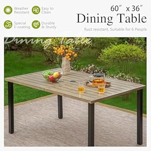 Sophia & William Patio Table and Chairs Set, Outdoor Dining Set for 6, 7 Piece Metal Patio Furniture, 60" Rectangular Table with Wood-Like Tabletop(Beehive) Sophia William Patio Table and Chairs Set Outdoor Dining Set for 6 7 Piece Metal Patio Furniture 60 Rectangular Table with Wood Like TabletopBeehive