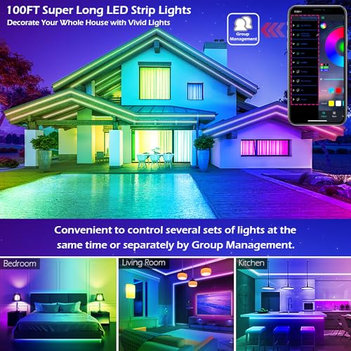 Image of LETIANPAI Led Strip Lights,82Ft /25 meters Long Smart Led Light Strips Music Sync 5050 Rgb Color Changing Rope Lights,Bluetooth App /Ir Remote /Switch Box Control Led Lights