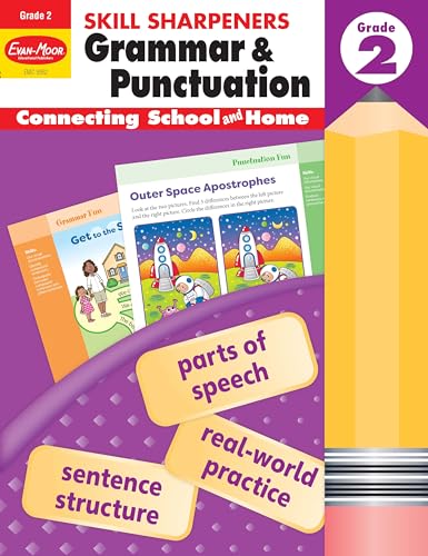 Evan-Moor Skill Sharpeners Grammar and Punctuation Workbook, Grade 2, Nouns, Verbs, Sentence Structure, Subject, Predicate, Language Handbook, Real-World Practice, Fun Activities, Homeschool, Practice