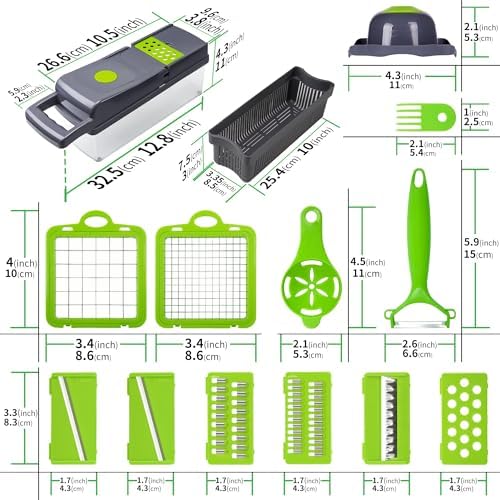 14-in-1 Vegetable Chopper w 8 Stainless Steel Blades Grey