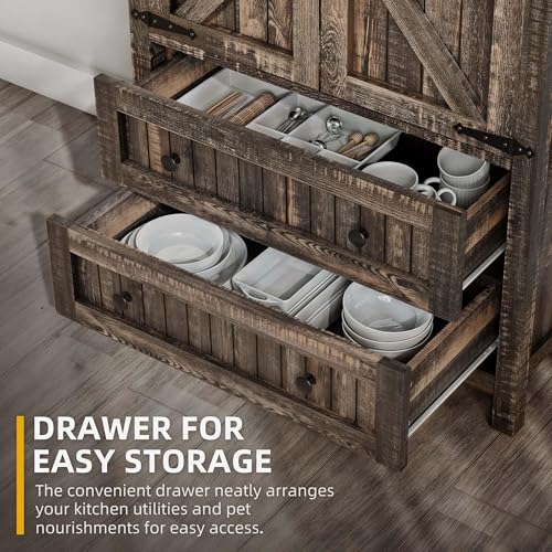 YITAHOME-Farmhouse-Kitchen-Pantry-Cabinet-645-Tall-Storage-Cabinet-with-2-Drawers-Adjustable-Shelves-Ideal-for-Kitchen-Living-Room-or-Entryway-Dark-Rustic YITAHOME Farmhouse Kitchen Pantry Cabinet 645 Tall Storage Cabinet with 2 Drawers Adjustable Shelves Ideal for Kitchen Living Room or Entryway Dark Rustic
