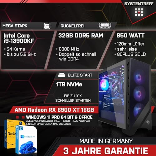 SYSTEMTREFF Gaming Komplett PC Set Intel Core i9-13900KF 24x5.8GHz | AMD Radeon RX 6900 XT DX12 | 1TB M.2 NVMe | 32GB DDR5 RAM | WLAN Desktop Paket Computer für Gamer, Gaming – Bild 3