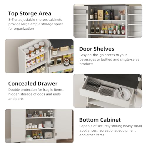 72-Tall-Kitchen-Pantry-Freestanding-Storage-Cabinet-Farmhouse-Rustic-Wood-Cupboard-with-Barn-Doors-Organizer-Drawer-and-Adjustable-Shelves-for-Living-Room-Dining-Room 72 Tall Kitchen Pantry Freestanding Storage Cabinet Farmhouse Rustic Wood Cupboard with Barn Doors Organizer Drawer and Adjustable Shelves for Living Room Dining Room