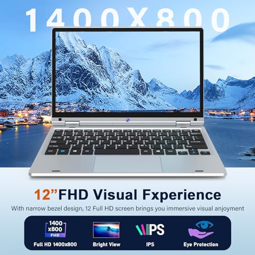 OUZRS Notebook 12 GB RAM 256 GB SSD, Computer Win 11 Pro Celeron 2,8 GHz, Notebook 12 Zoll FHD-Display, 1366 x 800 IPS, 2,4G/5G WiFi, Gaming Laptop Mini HDMI Bluetooth 5.0, PC Laptop mit Maus, Silber – Bild 5
