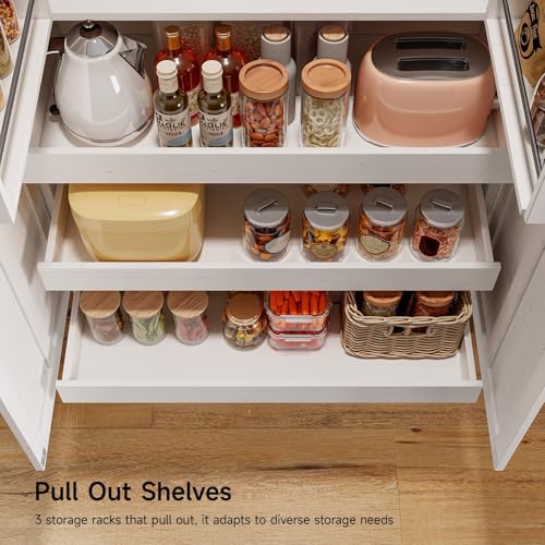 71-Tall-Farmhouse-Kitchen-Pantry-Cabinet-with-3-Pull-Out-Shelves-2-Large-Drawers-Pantry-Storage-Cabinet-with-6-Door-Shelves-Adjustable-Shelf-Freestanding-Pantry-for-Kitchen-Dining-Room 71 Tall Farmhouse Kitchen Pantry Cabinet with 3 Pull Out Shelves 2 Large Drawers Pantry Storage Cabinet with 6 Door Shelves Adjustable Shelf Freestanding Pantry for Kitchen Dining Room