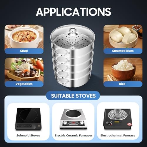 Stainless Steel Steam Pot with Glass Lid for Home Cooks