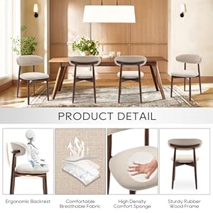 COLAMY Wooden Dining Chairs Set of 4, Modern Fabric Upholstered Kitchen Side Chairs, Farmhouse Dining Room Chair with Foot Pegs, Beige COLAMY Wooden Dining Chairs Set of 4 Modern Fabric Upholstered Kitchen Side Chairs Farmhouse Dining Room Chair with Foot Pegs Beige