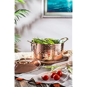DEMMEX 12MM Thick Hammered Copper Soup Pot Casserole Pan Dish Dutch Oven 4 Quarts 9 x 4
