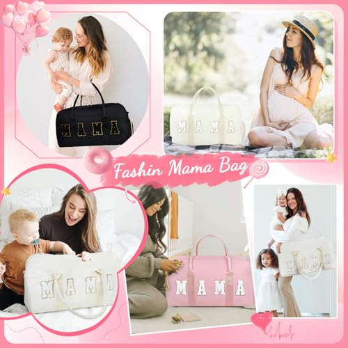 Mama Hospital Bag for Women Labor and Delivery Nylon Chenille Letter Embroidered Duffle Overnight Weekender Bag with Shoes Compartment and Mothers Day Gifts Pink - Image 8